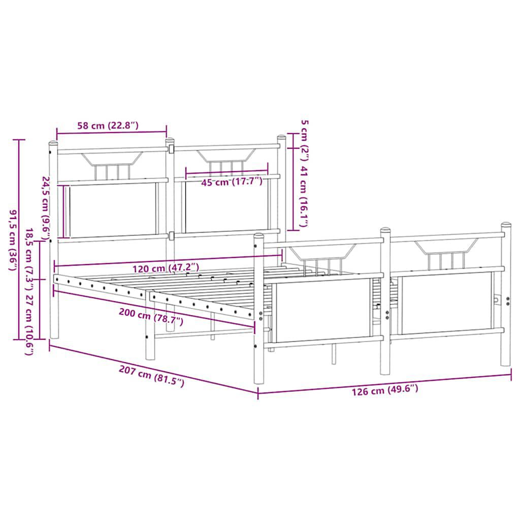 vidaXL Πλαίσιο Κρεβατιού Χωρ. Στρώμα Καφέ Δρυς 120x200εκ. Επ. Ξύλο