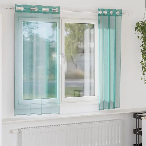 vidaXL Voile κουρτίνες με ροδέλες 2 τεμάχια Τιρκουάζ
