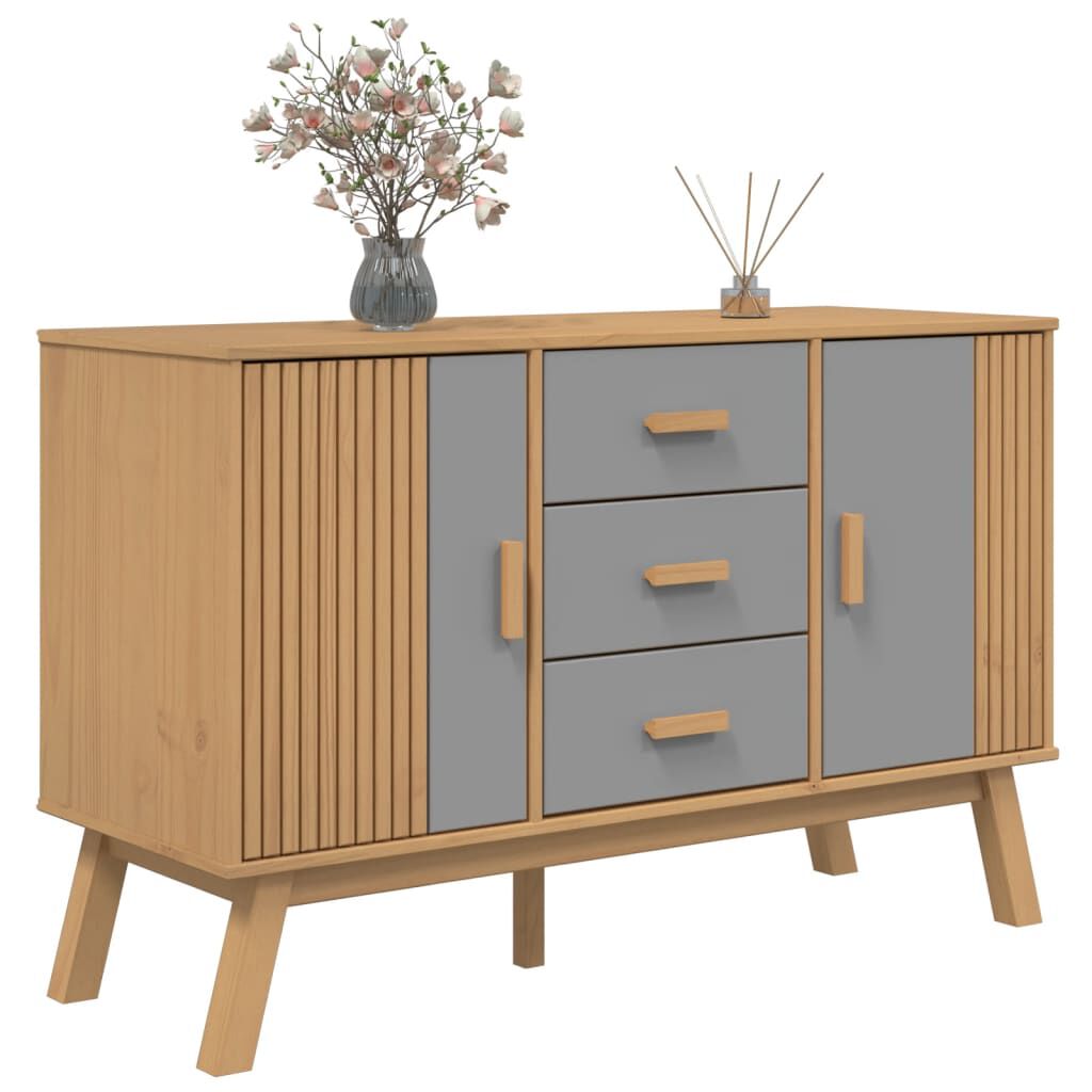 vidaXL Μπουφές OLDEN Γκρι & Καφέ 114x43x73,5 εκ. από Μασίφ Ξύλο Πεύκου
