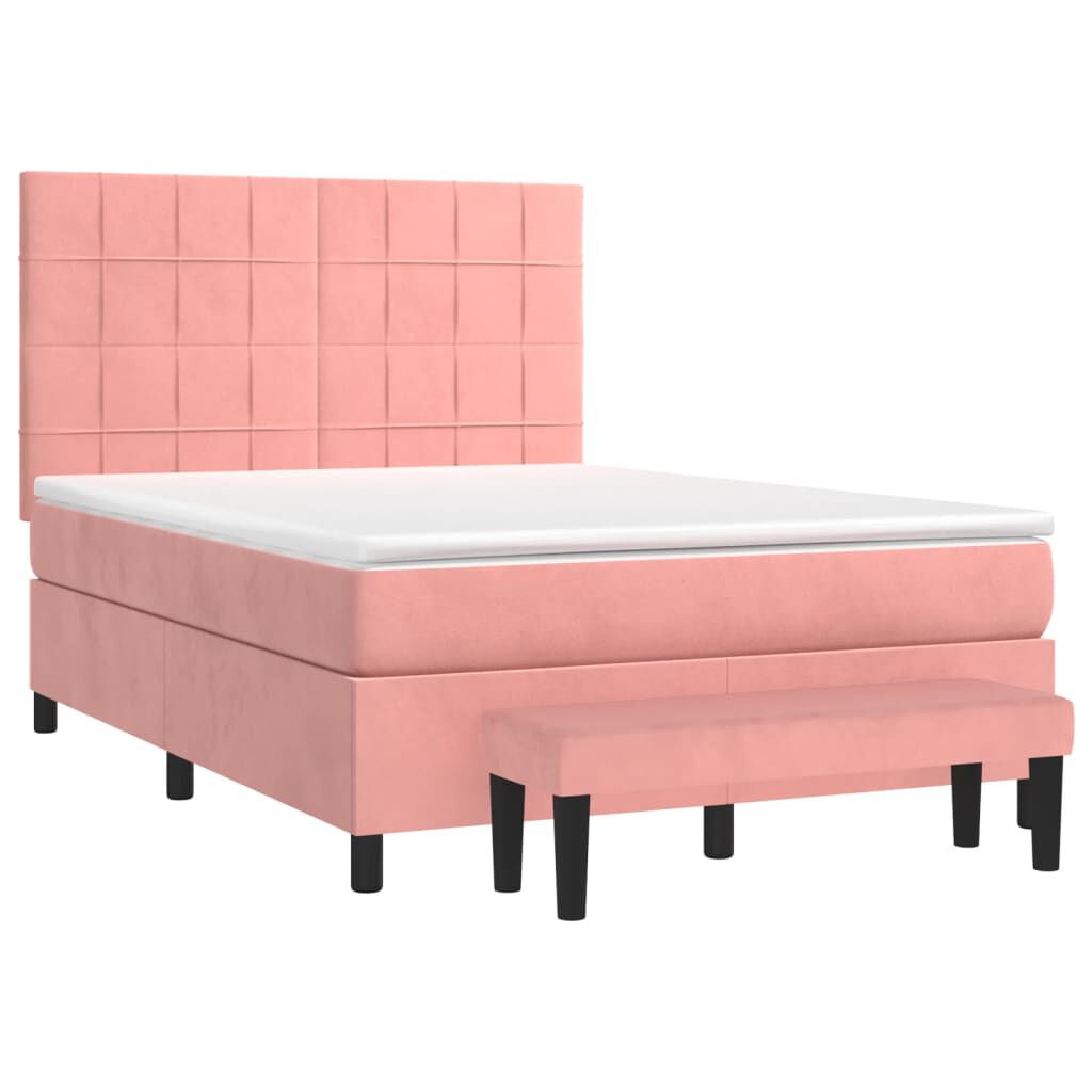 vidaXL Κρεβάτι Boxspring με Στρώμα Ροζ 140x200 εκ. Βελούδινο