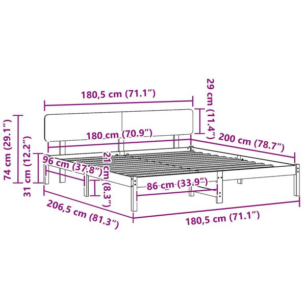 vidaXL Κρεβάτι με Κεφαλάρι Καφέ Κερί 180x200 cm από μασίφ πεύκο