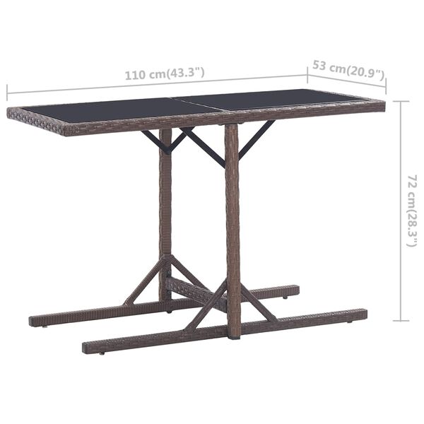 vidaXL Τραπέζι Κήπου Καφέ 110x53x72 εκ. Γυάλινο και Συνθετικό ρατάν
