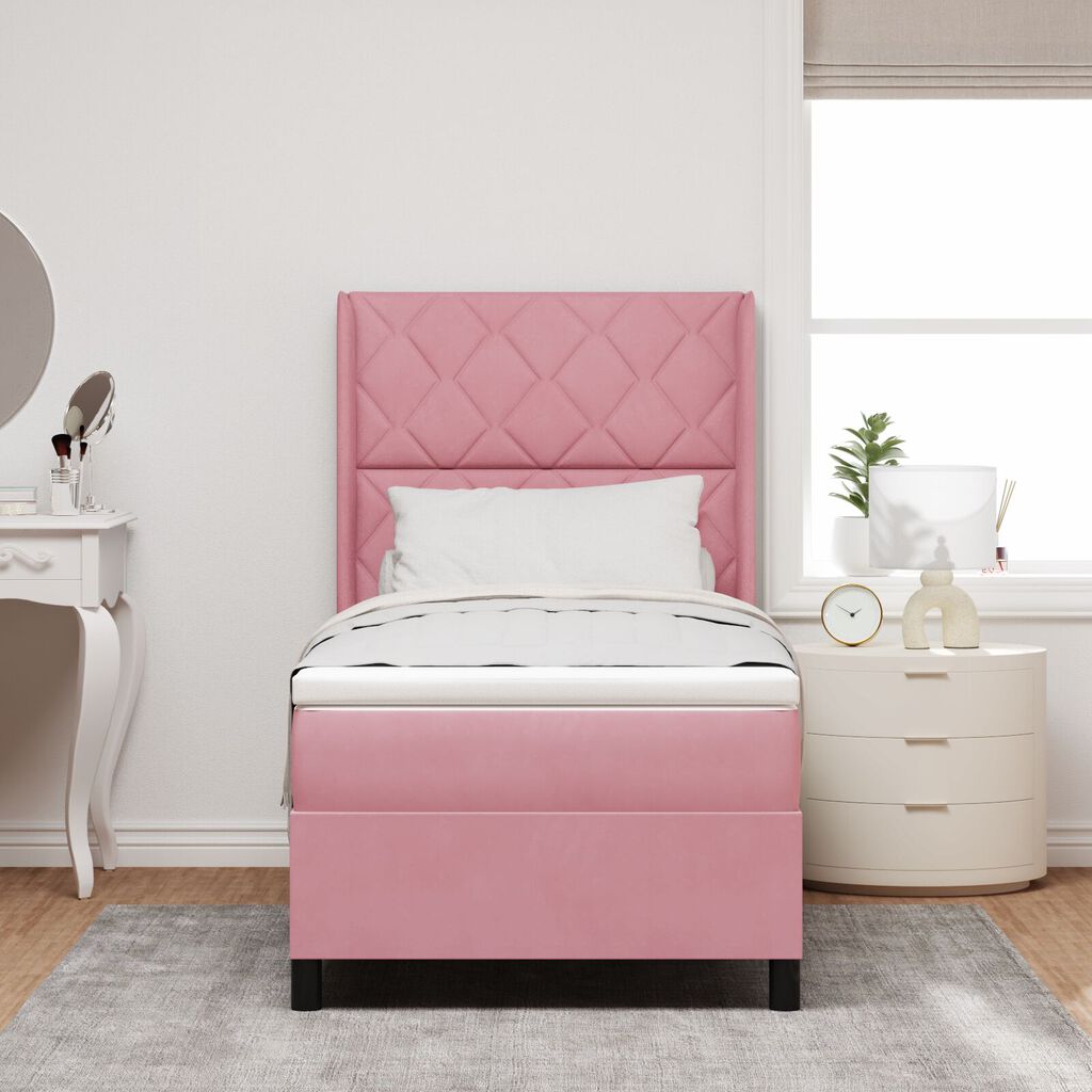 κρεβάτι box spring vidaXL με στρώμα Ροζ 90x190 εκ Βελούδο