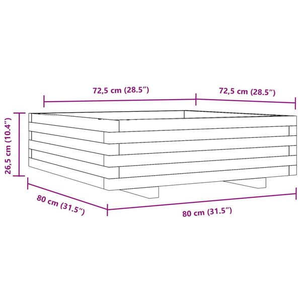 vidaXL Ζαρντινιέρα Κήπου 80x80x26,5 εκ. από Εμποτισμένο Ξύλο Πεύκου