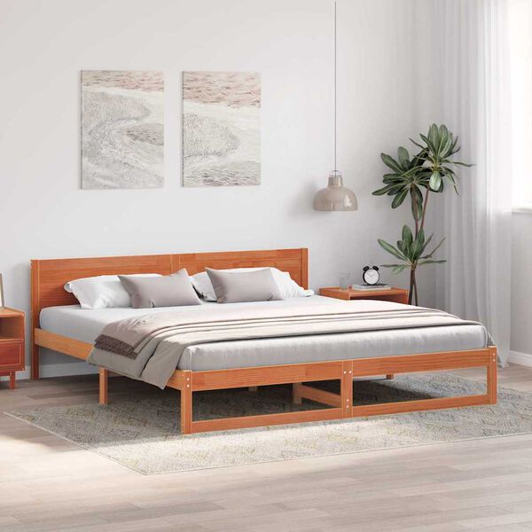 vidaXL Σκελετός Κρεβατιού Καφέ 200 x 200 cm Μασίφ ξύλο πεύκου