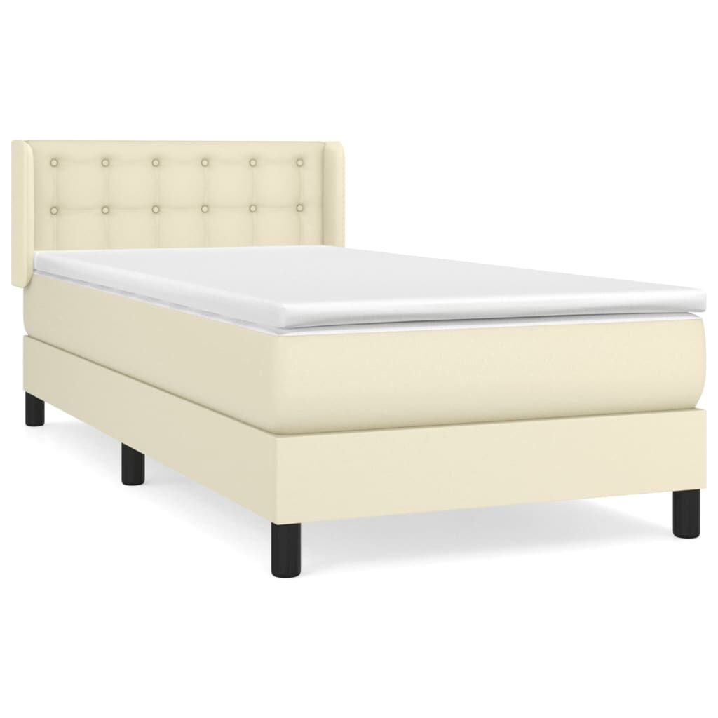 vidaXL Κρεβάτι Boxspring με Στρώμα Κρεμ 100x200εκ. από Συνθετικό Δέρμα