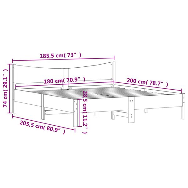 vidaXL Σκελετός Κρεβατιού Χωρίς Στρώμα 180x200 εκ Μασίφ Ξύλο Πεύκου