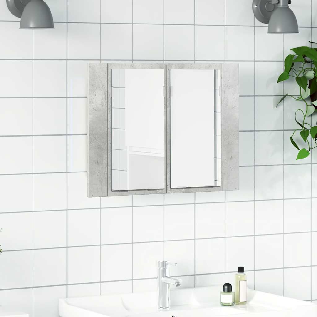 vidaXL Ντουλάπι Μπάνιου με Καθρέφτη και LED Γκρι Σκυροδέμ. Ακρυλικός