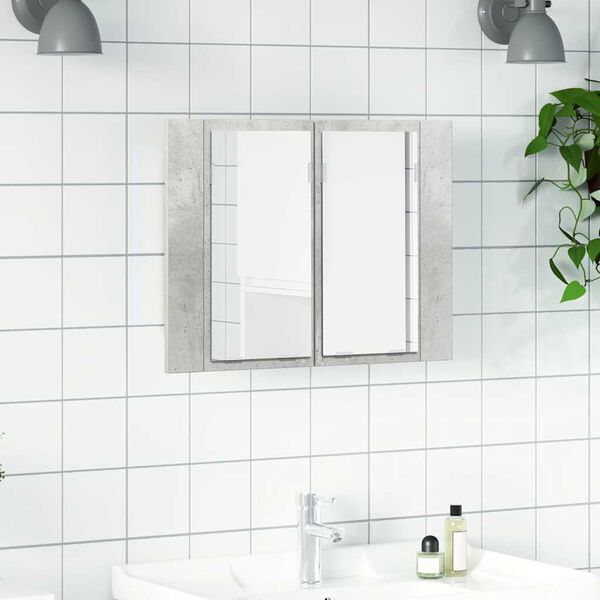 vidaXL Ντουλάπι Μπάνιου με Καθρέφτη και LED Γκρι Σκυροδέμ. Ακρυλικός