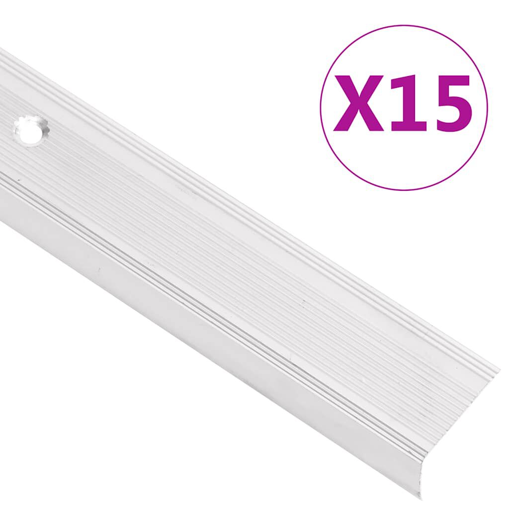 vidaXL Προφίλ για Σκαλοπάτια Σχήμα Γ 15 τεμ. Ασημί 90 εκ. Αλουμινίου