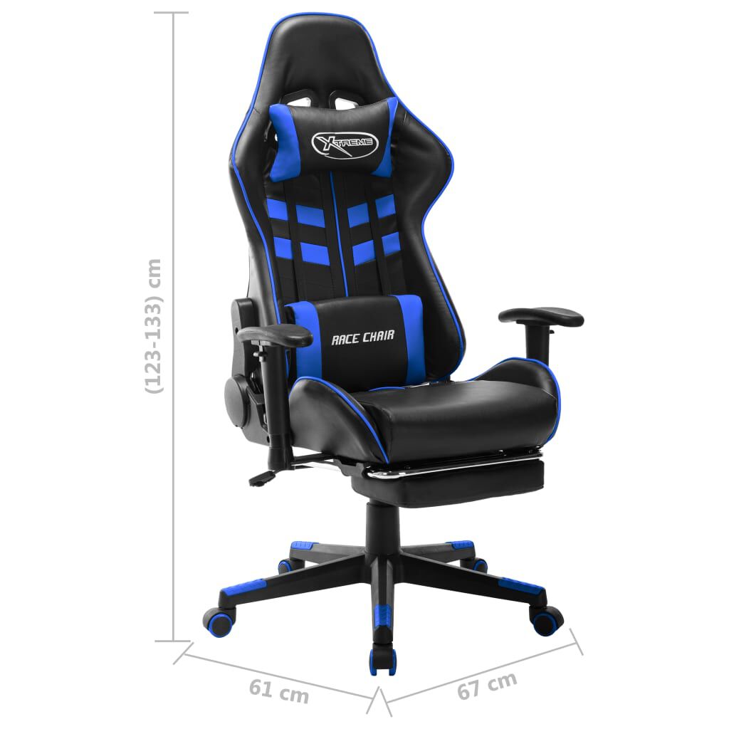 vidaXL Καρέκλα Gaming με Υποπόδιο Μαύρο / Μπλε από Συνθετικό Δέρμα