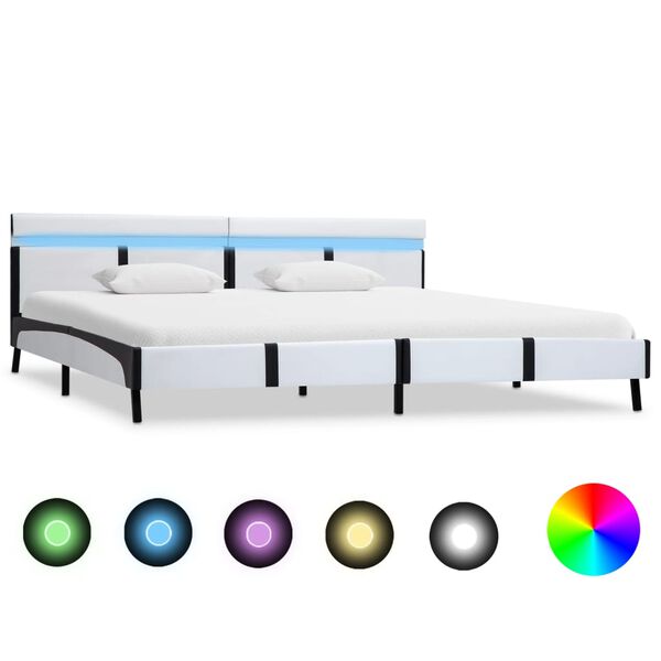 vidaXL Πλαίσιο Κρεβατιού με LED Λευκό 180x200 εκ. από Συνθετικό Δέρμα