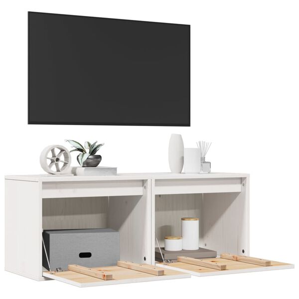 vidaXL Ντουλάπια Τοίχου 2 τεμ. Λευκά 45x30x35 εκ από Μασίφ Ξύλο Πεύκου