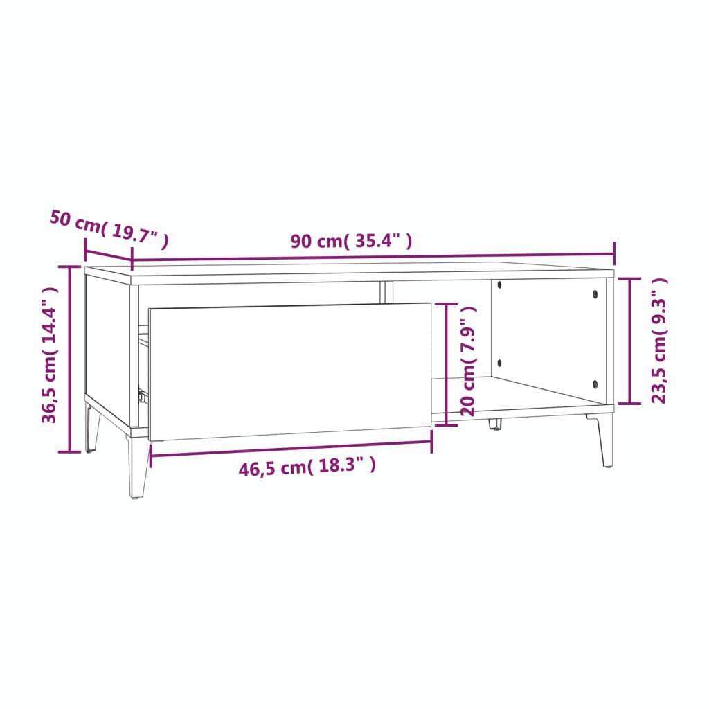 vidaXL Τραπεζάκι Σαλονιού Λευκό 90 x 50 x 36,5 εκ. Επεξεργασμένο Ξύλο