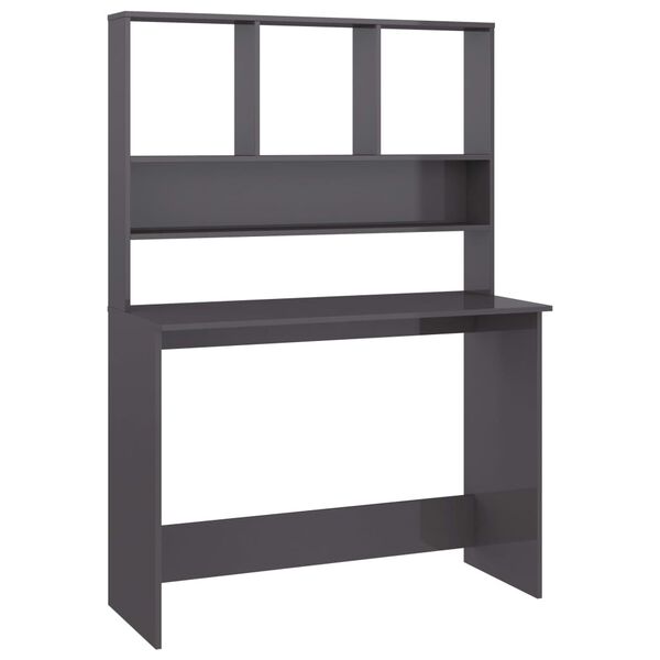 vidaXL Γραφείο με Ράφια Γυαλιστερό Γκρι 110x45x157 εκ. Μοριοσανίδα
