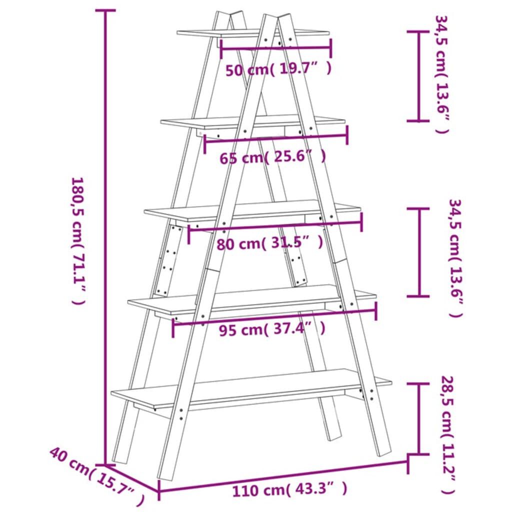 vidaXL Ραφιέρα 5 Επιπέδων Σχήμα Α 110x40x180,5 εκ. Μασίφ Ξύλο Πεύκου