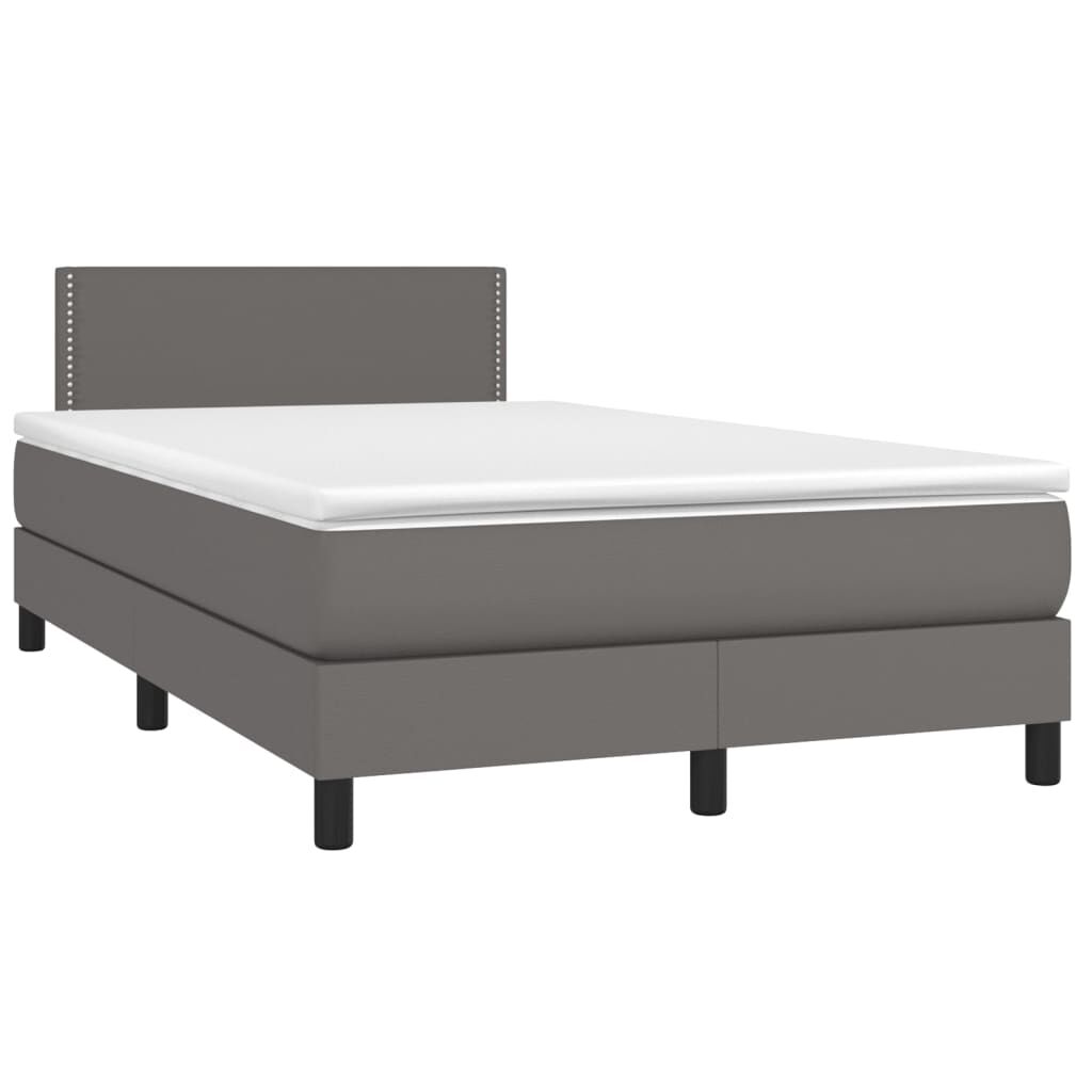 vidaXL Κρεβάτι Boxspring με Στρώμα Γκρι 120x200εκ. από Συνθετικό Δέρμα