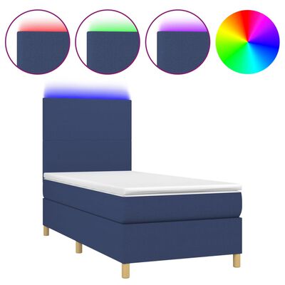 vidaXL Κρεβάτι Boxspring με Στρώμα & LED Μπλε 80x200 εκ. Υφασμάτινο