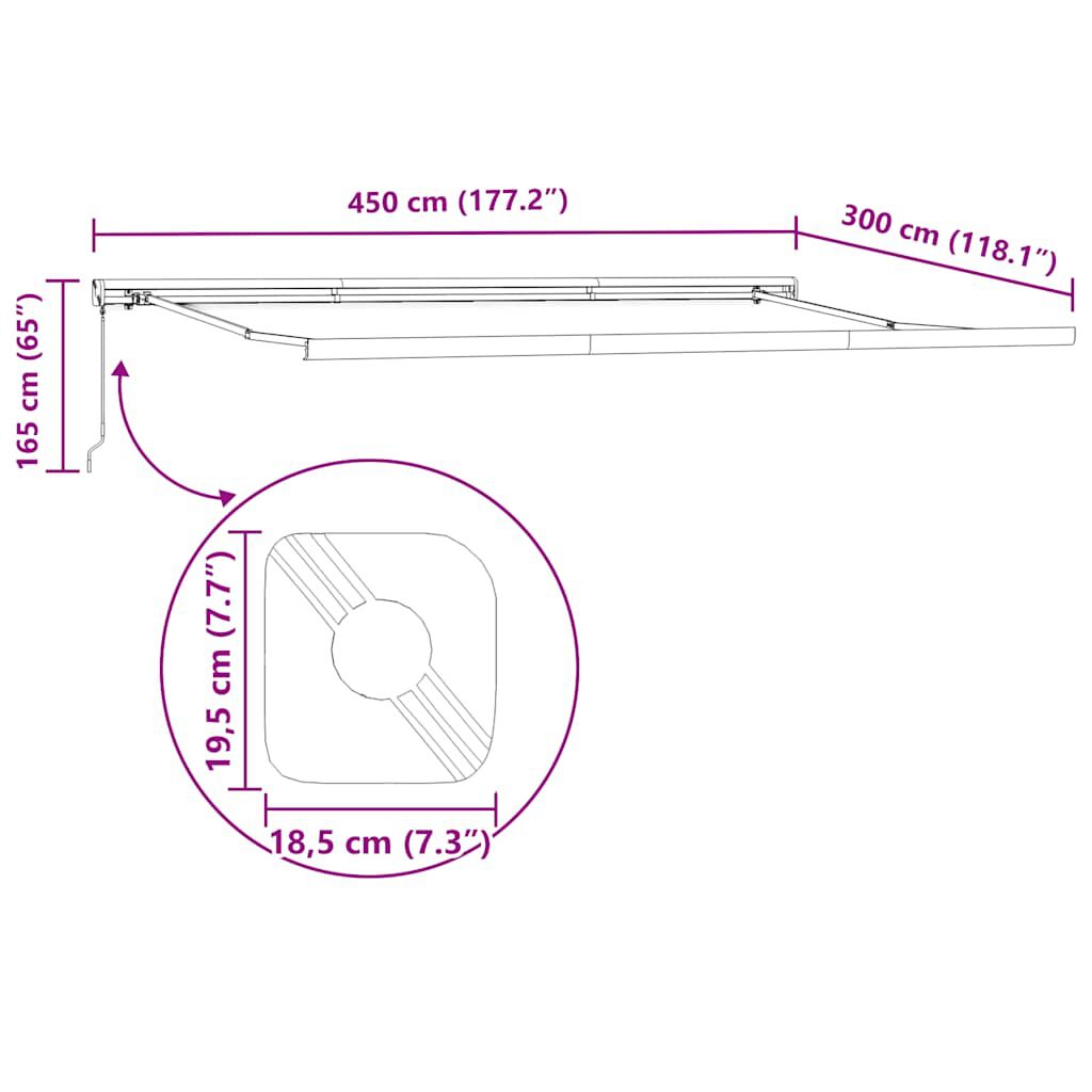 vidaXL Τέντα Πτυσσόμενη Χειροκίνητη Καφέ 450x300 εκ.