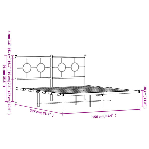 vidaXL Πλαίσιο Κρεβατιού με Κεφαλάρι Μαύρο 150 x 200 εκ. Μεταλλικό
