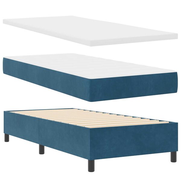 vidaXL κρεβάτι τύπου box spring με στρώμα και LED σκούρο μπλε 90x190 εκατοστά βελούδο