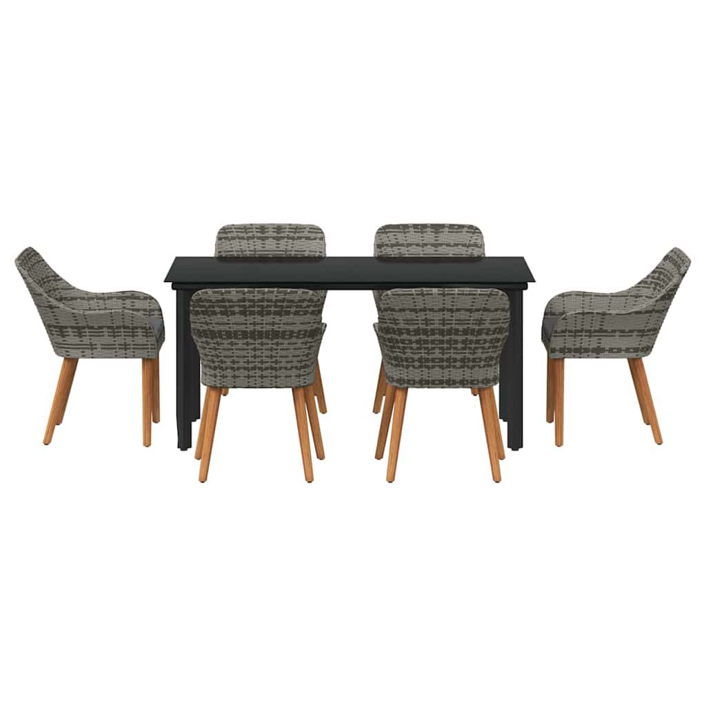 vidaXL Σέτ φαγητού για κήπο με μαξιλάρι 7 pcs Γκρι συνθετικό ρατάν