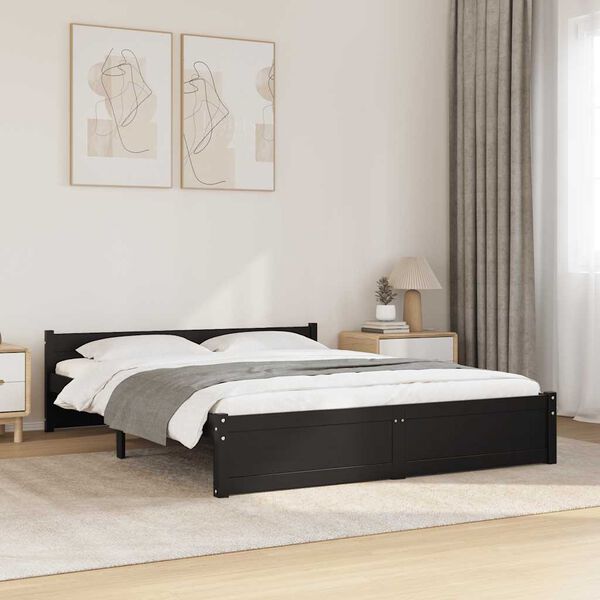 vidaXL Πλαίσιο Κρεβατιού Μαύρο 135x190 εκ. από Μασίφ Ξύλο Double