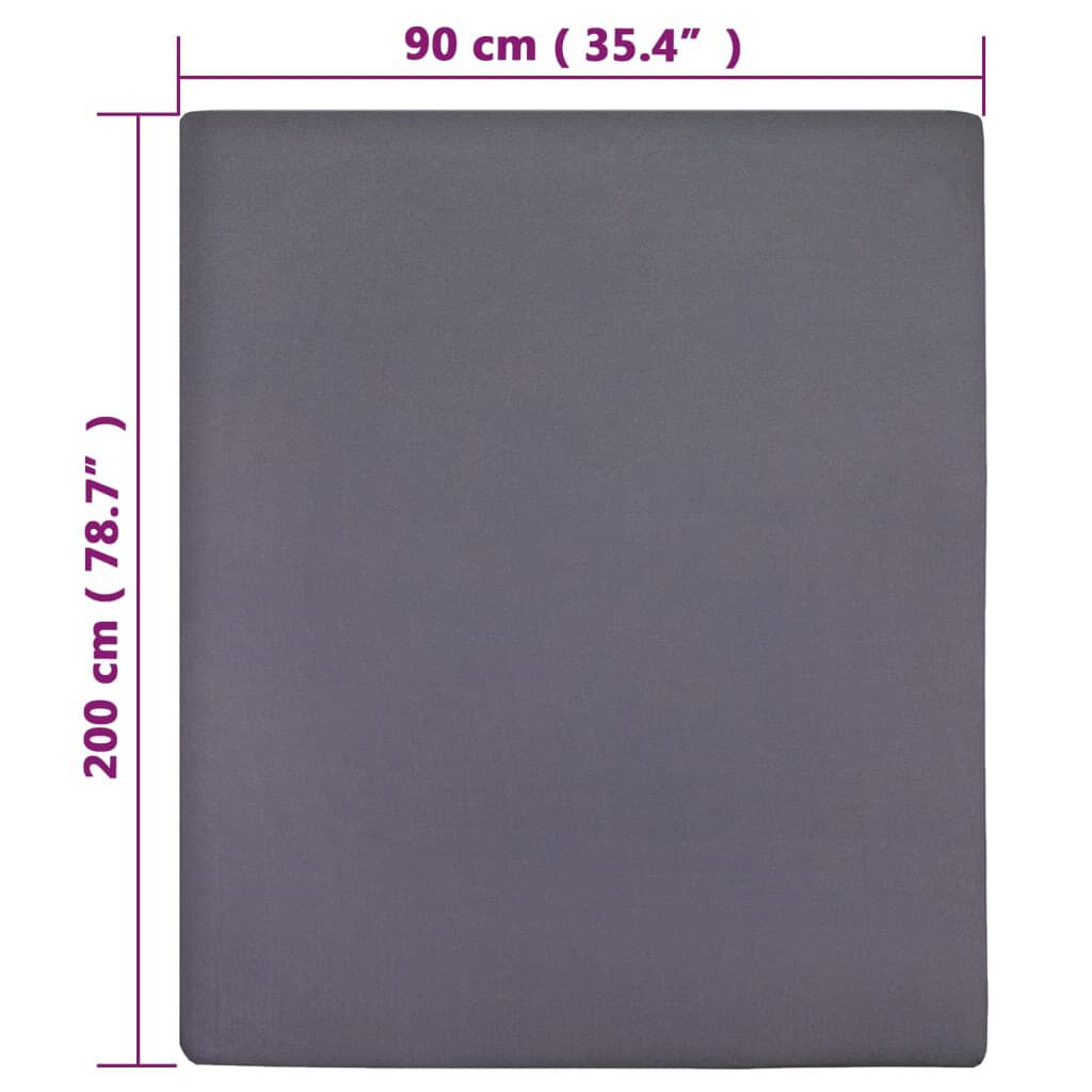vidaXL Σεντόνι με Λάστιχο Ανθρακί 90 x 200 εκ. Βαμβακερό Ζέρσεϊ