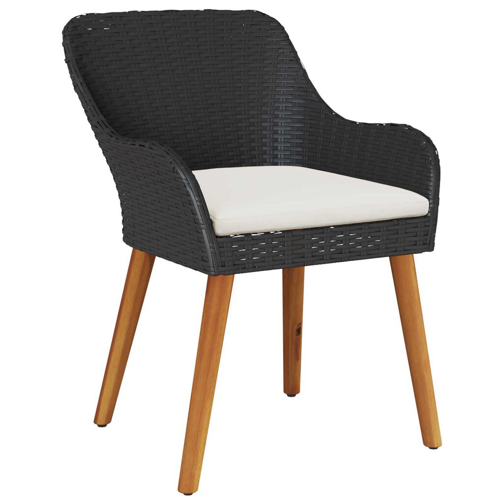 vidaXL Σέτ φαγητού για κήπο με μαξιλάρι 7 pcs Μαύρο συνθετικό ρατάν