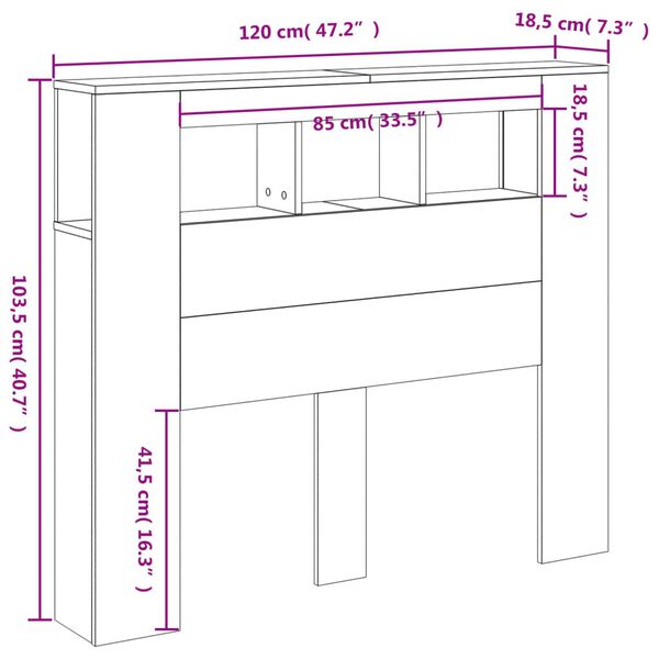 vidaXL Κεφαλάρι Κρεβατιού με LED Sonoma Δρυς 120x18,5x103,5 εκ