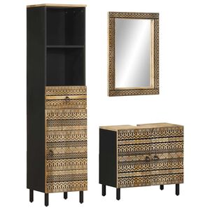 vidaXL Έπιπλα Μπάνιου Σετ 3 Τεμαχίων από Μασίφ Ξύλο Μάνγκο