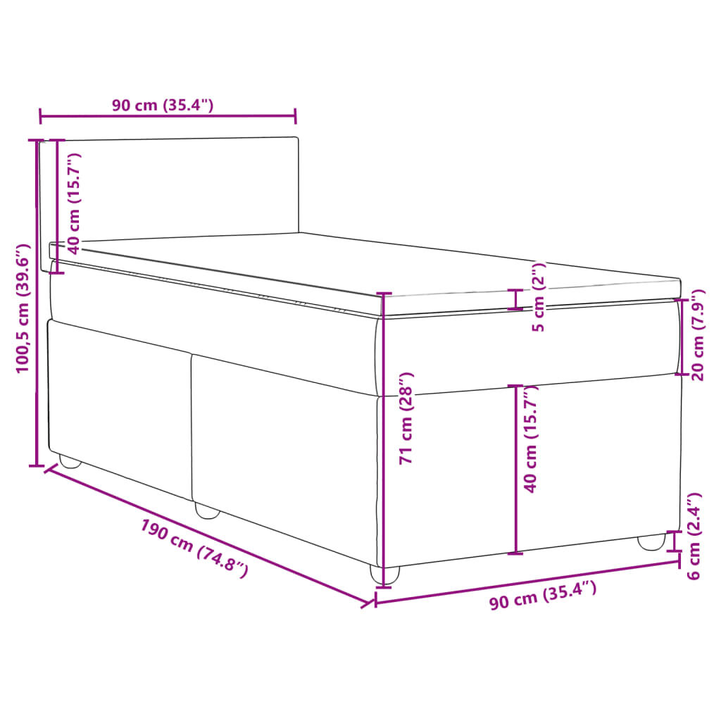 vidaXL Κρεβάτι Boxspring με Στρώμα Μαύρο Single Υφασμάτινα