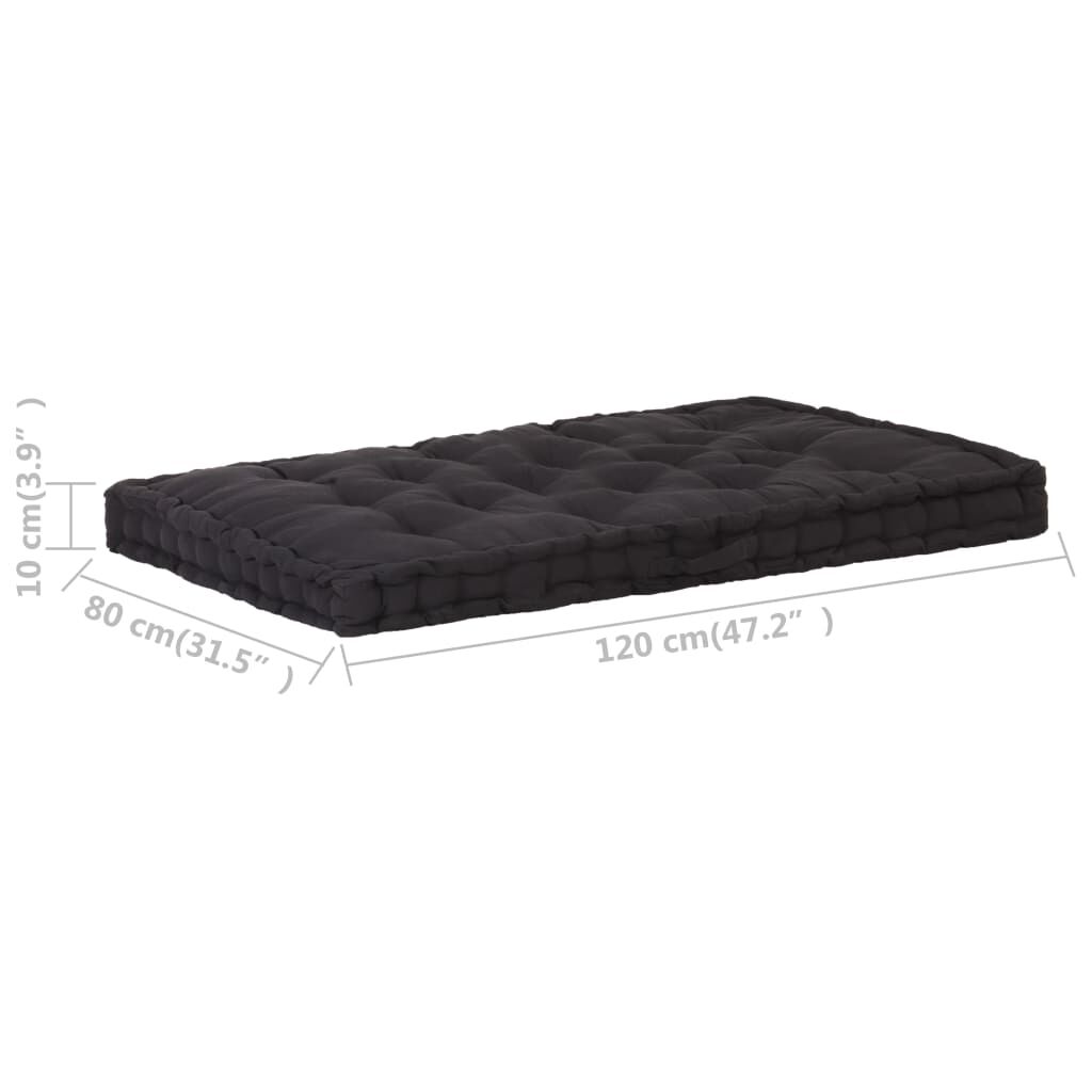 vidaXL Μαξιλάρα Δαπέδου / Παλέτας Μαύρη 120 x 80 x 10 εκ. Βαμβακερή