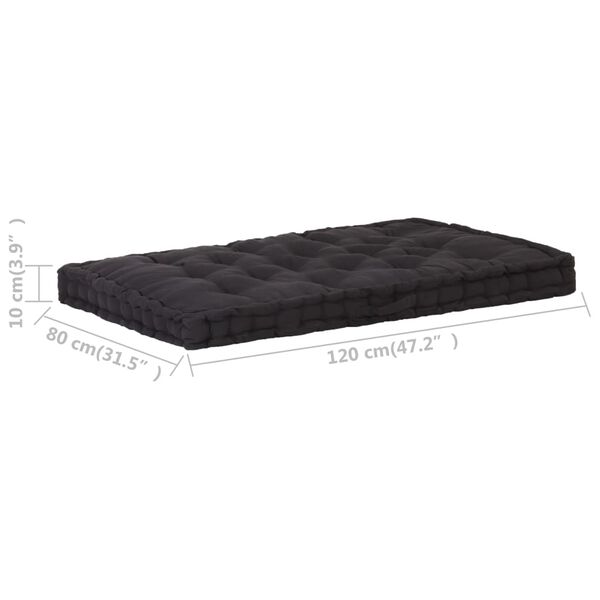 vidaXL Μαξιλάρα Δαπέδου / Παλέτας Μαύρη 120 x 80 x 10 εκ. Βαμβακερή
