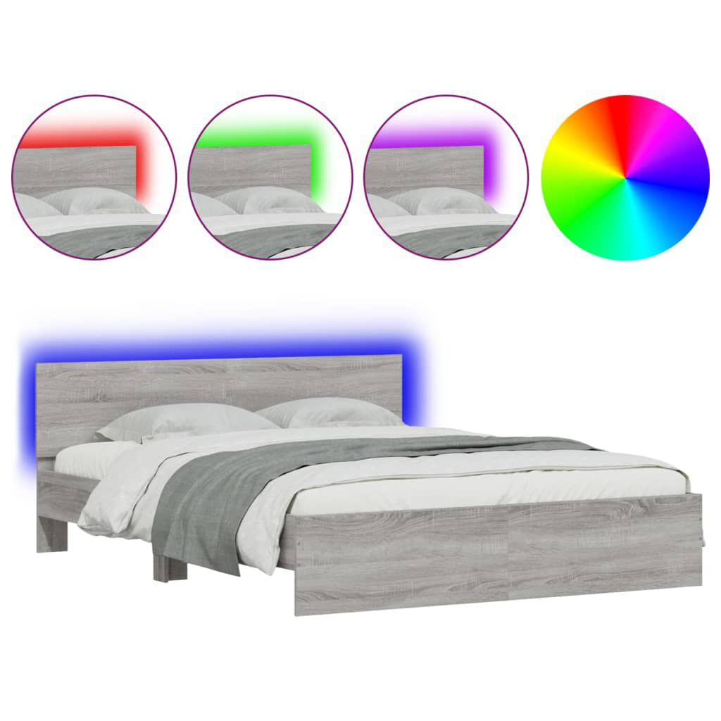vidaXL Πλαίσιο Κρεβατιού με Κεφαλάρι/LED Γκρι Sonoma 160x200 εκ.