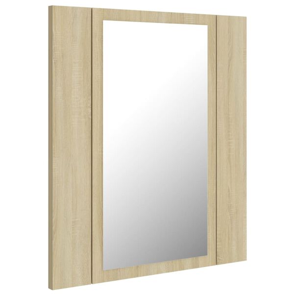 vidaXL Ντουλάπι Μπάνιου με Καθρέφτη & LED Sonoma Δρυς Ακρυλικός