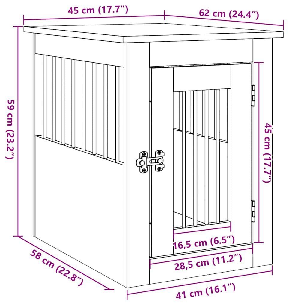 vidaXL Έπιπλα κλουβιού σκύλου Παλιό ξύλο 45x62x59 cm