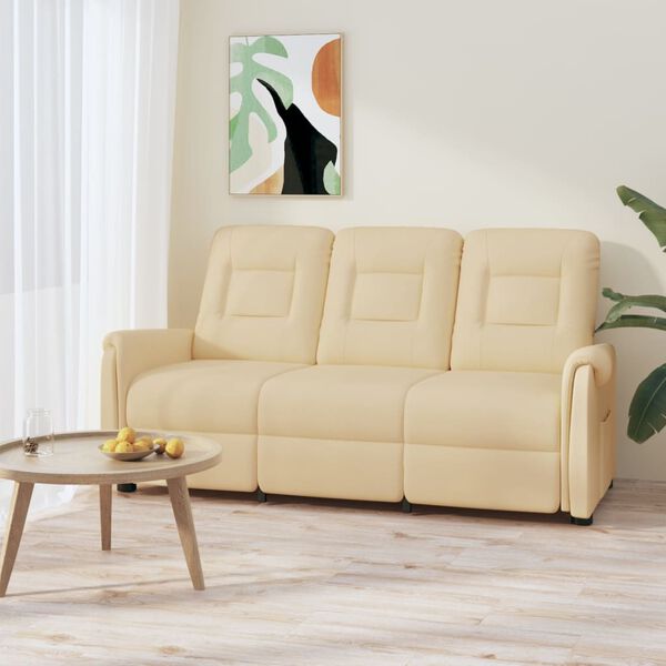 vidaXL Πολυθρόνα Μασάζ Τριθέσια Ανακλινόμενη Κρεμ από Ύφασμα Μικροϊνών