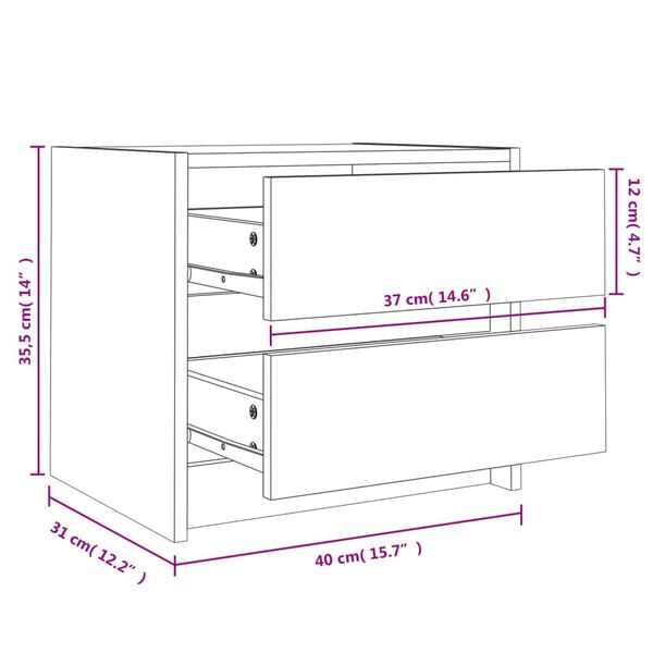 vidaXL Κομοδίνα 2 τεμ. Λευκά 40 x 31 x 35,5 εκ. από Μασίφ Ξύλο Πεύκου
