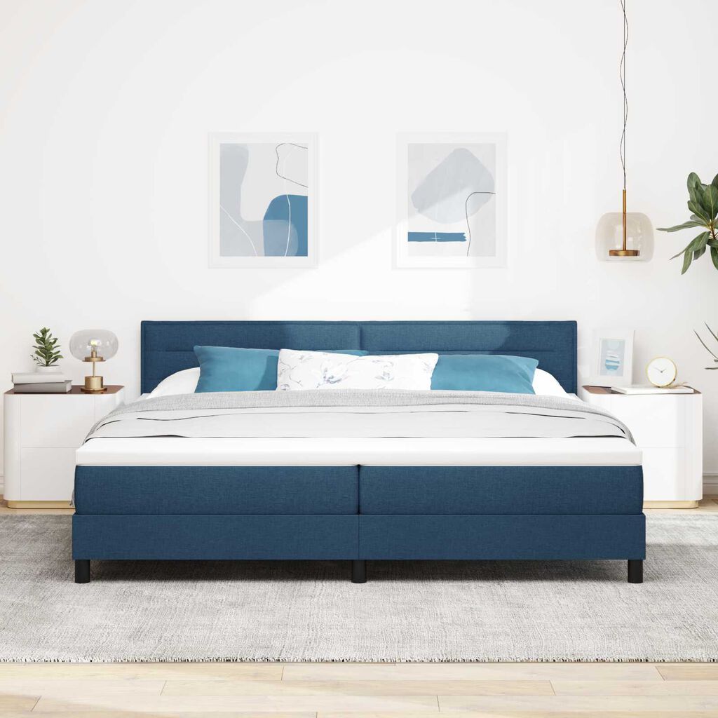 vidaXL Κρεβάτι Box Spring με Στρώμα & LED Μπλε 200x200 εκ Υφασμα