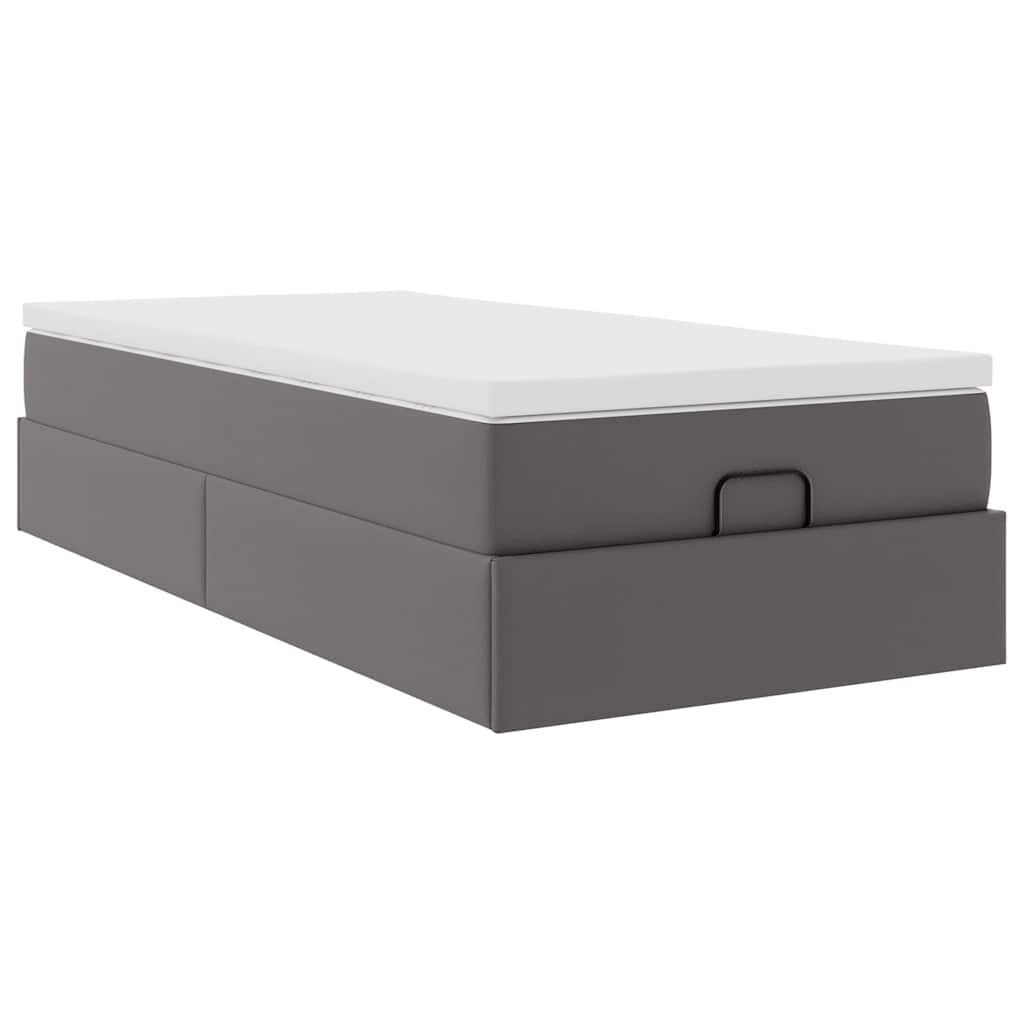 vidaXL Οθωμανικό κρεβάτι με στρώμα Γκρι 90x200cm Faux Leather