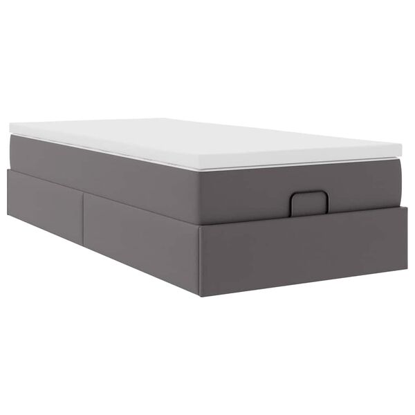 vidaXL Οθωμανικό κρεβάτι με στρώμα Γκρι 90x200cm Faux Leather