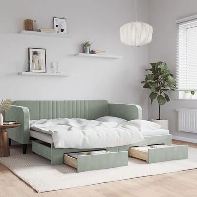 vidaXL Καναπές Κρεβάτι Συρόμενος Αν. Γκρι 90x190 εκ Βελούδο & Συρτάρια