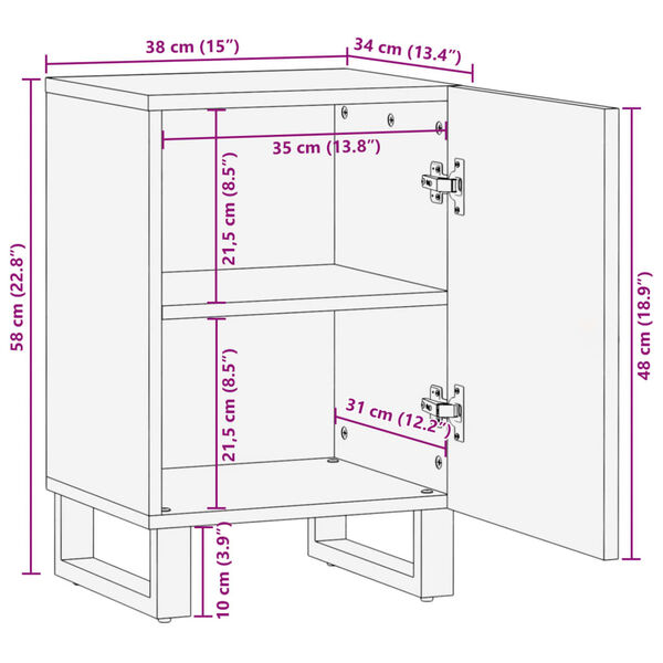 vidaXL Ντουλάπι Μπάνιου 38x34x58 εκ. από Μασίφ Ξύλο Μάνγκο