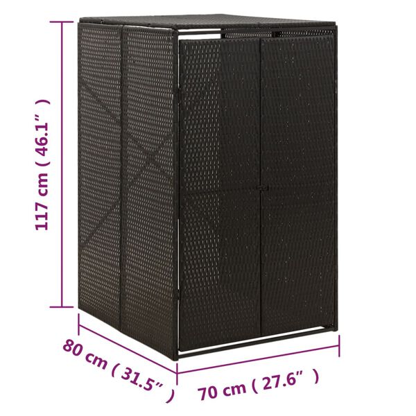 vidaXL Πλαίσιο για Κάδο Απορρ. με Ρόδες Μαύρο 70x80x117 εκ Συνθ. Ρατάν