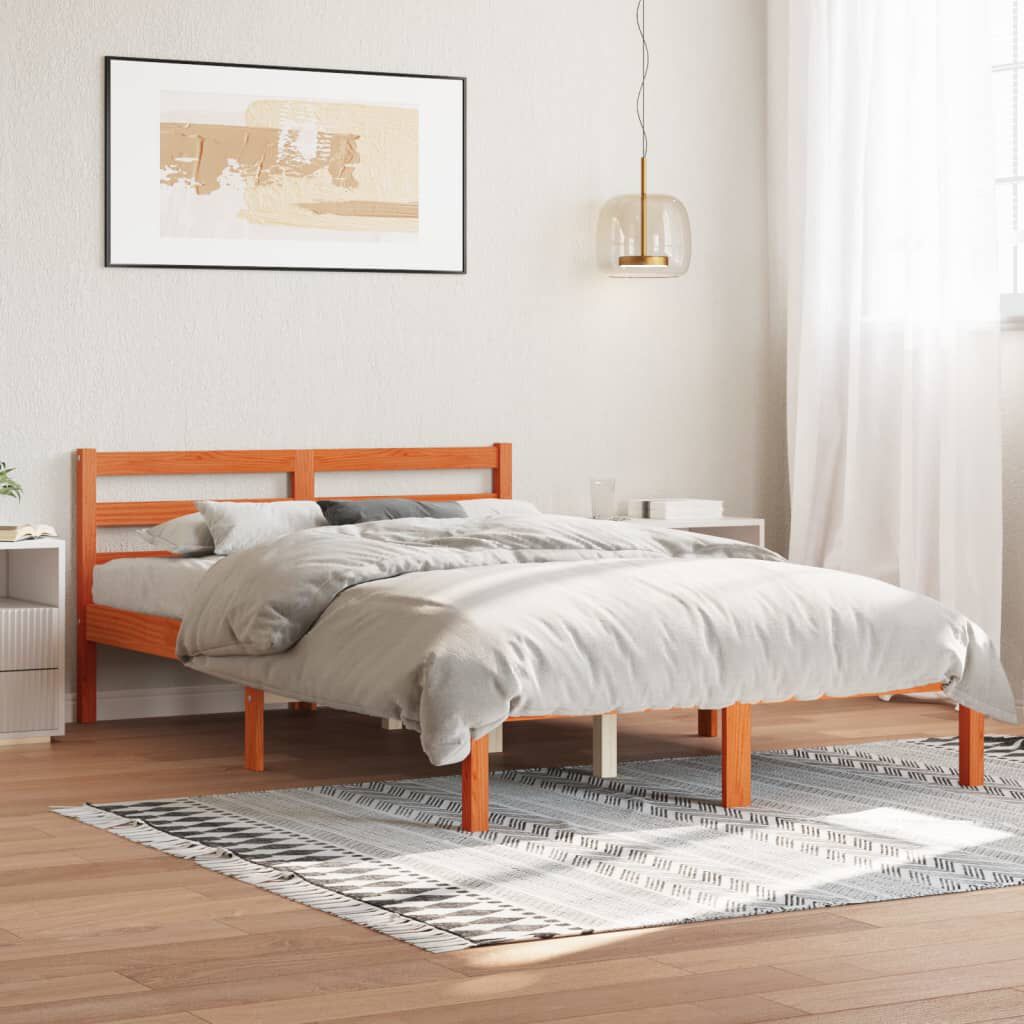 vidaXL Σκελετός Κρεβατιού Χωρίς Στρώμα Καφέ 140x200 Μασίφ Ξύλο Πεύκου