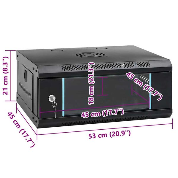 vidaXL Ντουλάπα δικτύου με αποθήκευση Μαύρο 53 x 45 x 21 εκ Ατσάλι