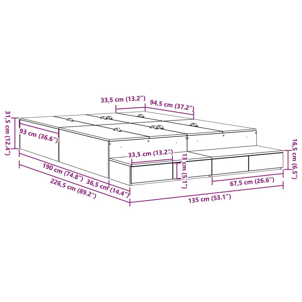 vidaXL Κρεβάτι Αποθήκευσης Καπνιστή Δρυς 135x190 εκ.