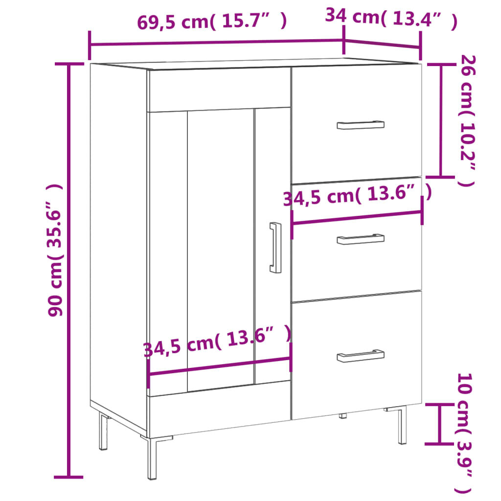 vidaXL Ντουλάπι Καφέ Δρυς 69,5 x 34 x 90 εκ. Επεξεργασμένο Ξύλο
