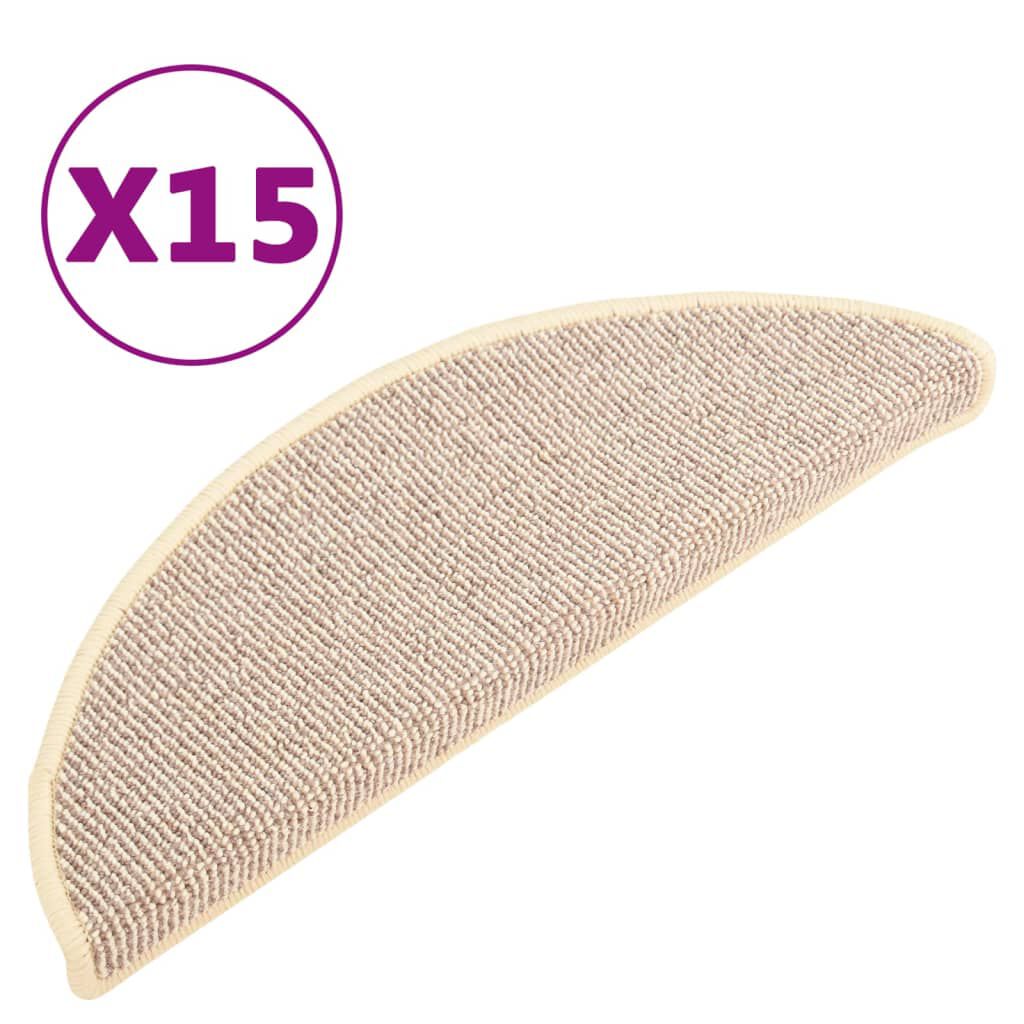 vidaXL Πατάκια Σκάλας Μοκέτα 15 τεμ. Λευκά / Καφέ 65 x 21 x 4 εκ.